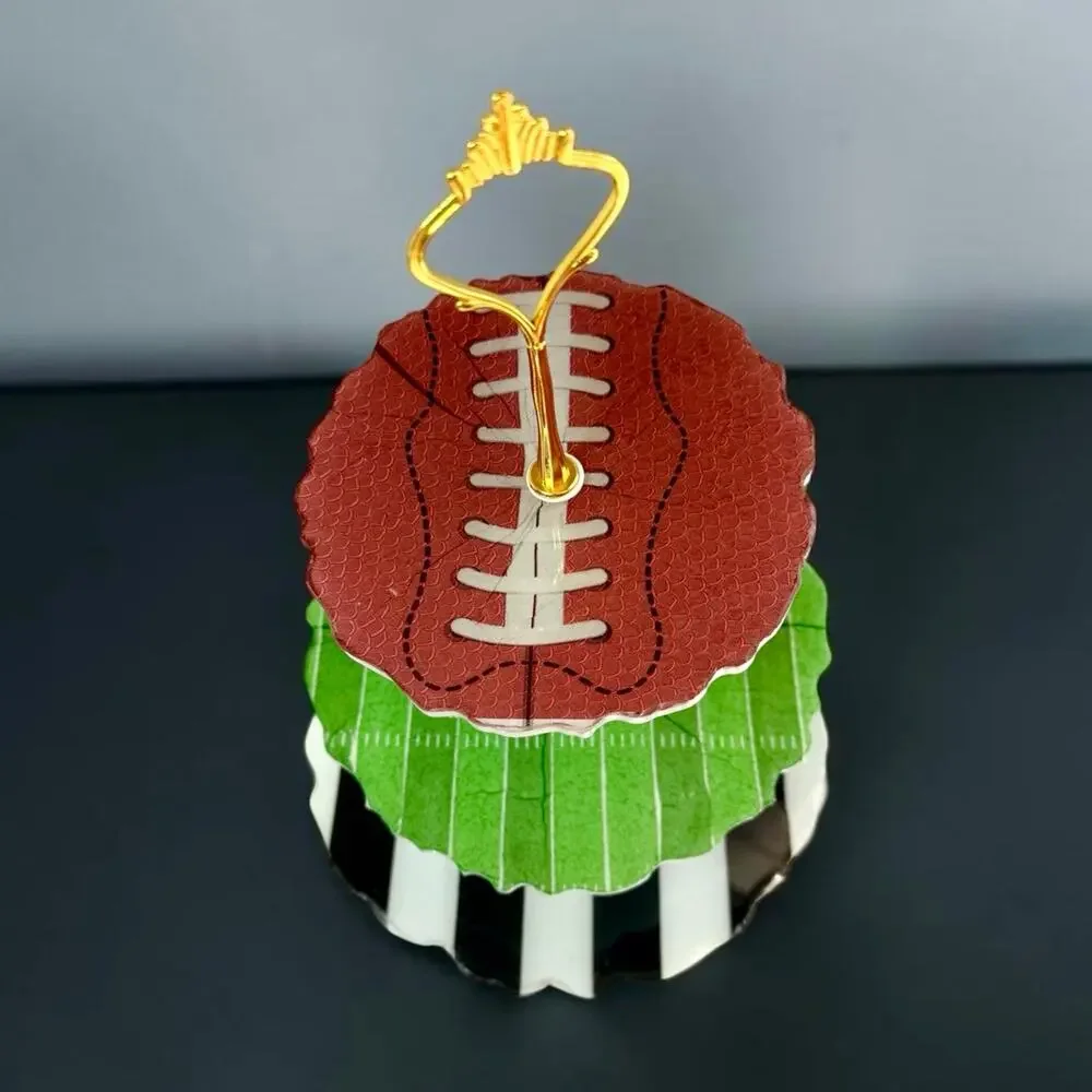 Football 3-Tier Serving Stand | Game Day Snack Tray | Tailgate Party Decor